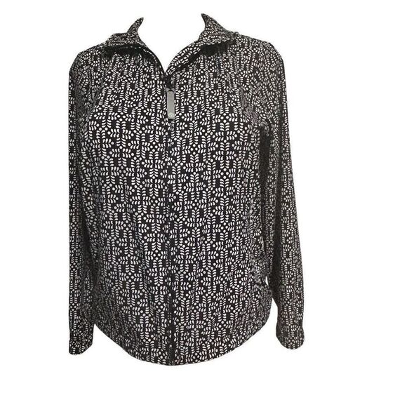 NWOT T By Talbots Full Zip Jacket PP Black & White Geometric Pattern Full Zip - Picture 1 of 15